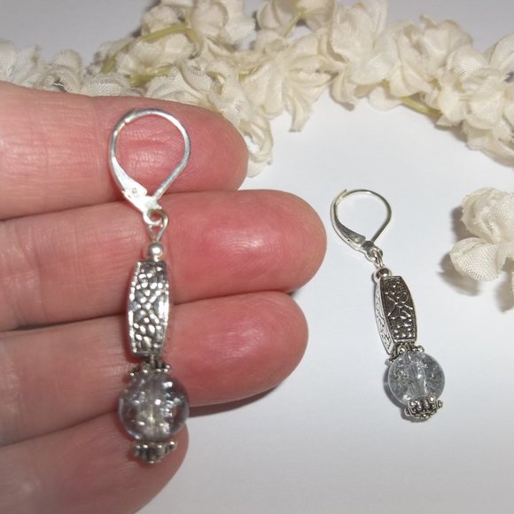 Silver And Blue Beaded Drop Earrings Set Dangle Handmade Lever Back NWT A606 - Picture 5 of 7